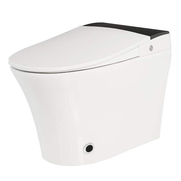Heated Seat Smart One Piece Toilet with Automatic Flush Tankless Toilet without Bidet and Foot sensor Flush in White