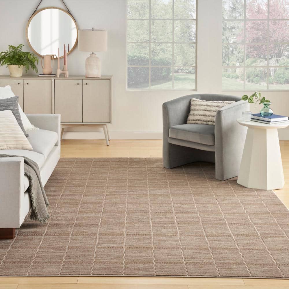Mocha Ivory Geometric 5' x 7' Synthetic Area Rug