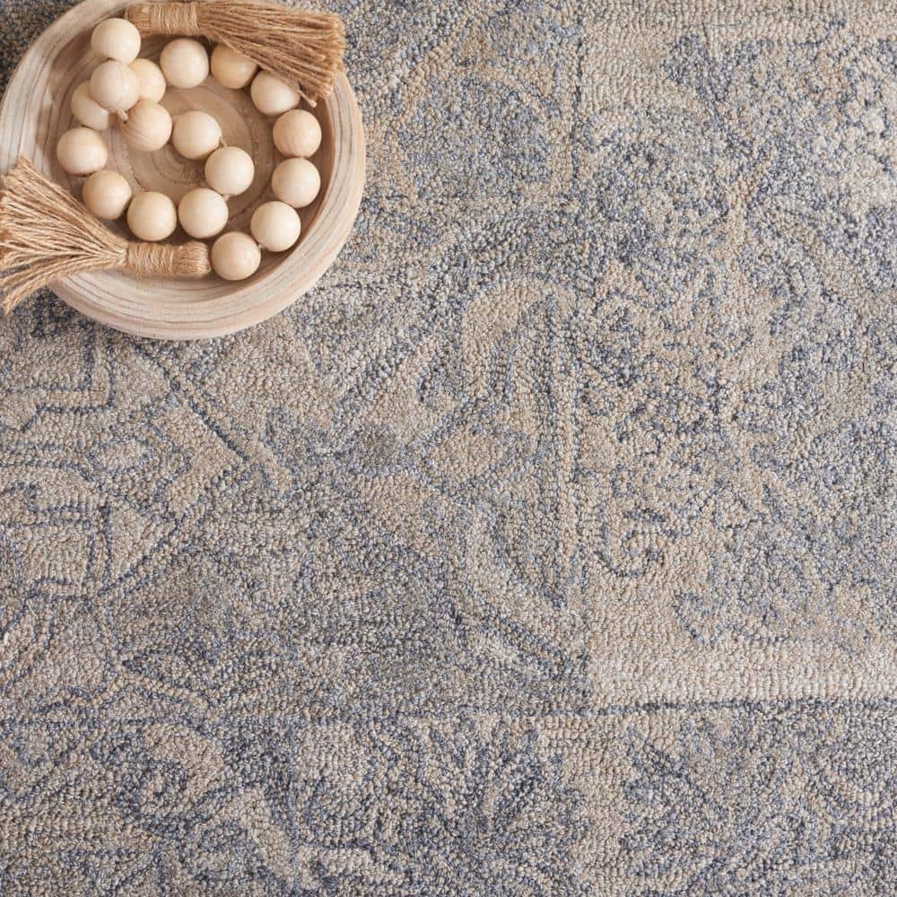 Hand-Tufted Square Beige and Gray Wool Area Rug