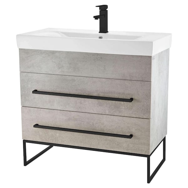 FINE FIXTURES Concordia 36 in. W x 18.11 in. D x 33.50 in. H Bathroom Vanity in Gray Marble with White Ceramic Top