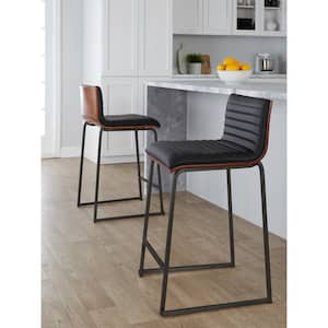 Mason Mara 25.75 in. Black Faux Leather and Black Metal Fixed-Height Counter Stool (Set of 2)