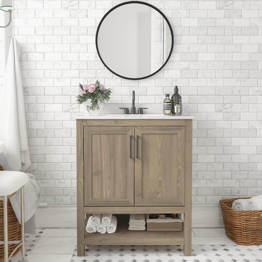 Taylor & Logan 30" Brown Wood Bathroom Vanity with Stoneware Surface