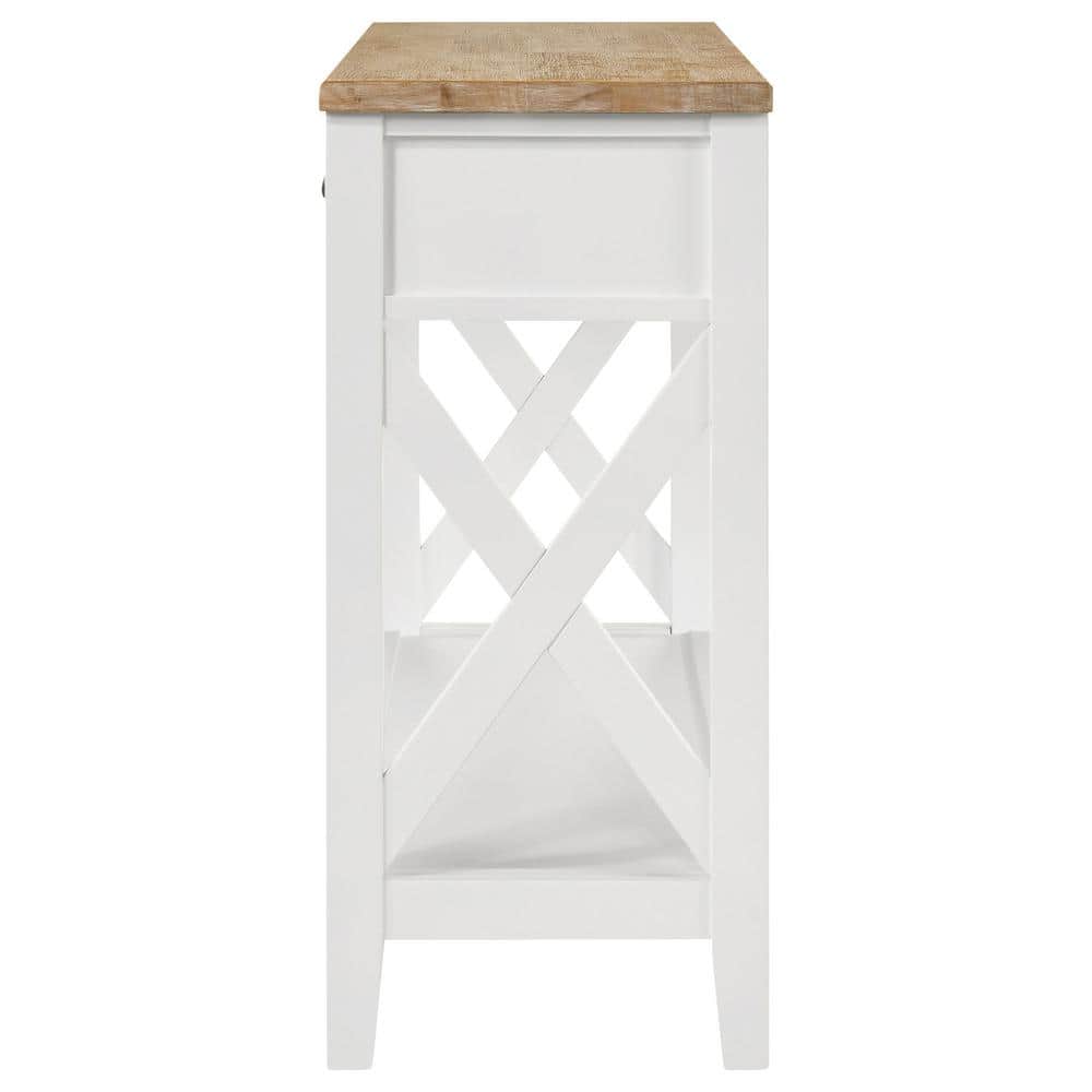 Coastal Brown and White Wood Console Table with Storage