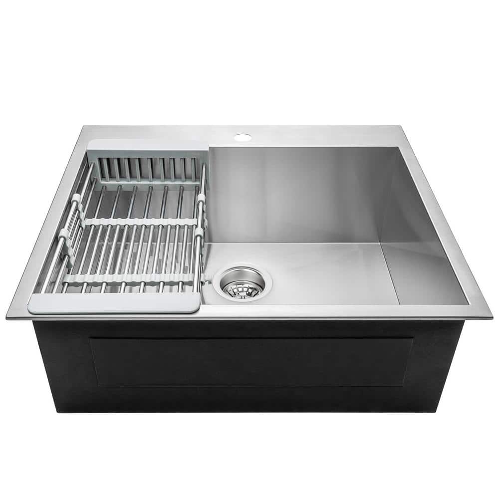 Brushed Stainless Steel Single Bowl Kitchen Sink with Tray