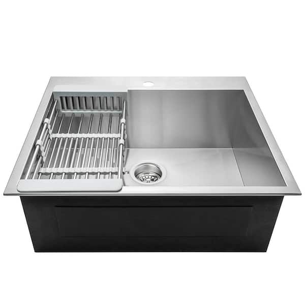 AKDY Handmade Drop-in Stainless Steel 33 in. x 22 in. Single Bowl Kitchen  Sink with Drying Rack KS0101 - The Home Depot