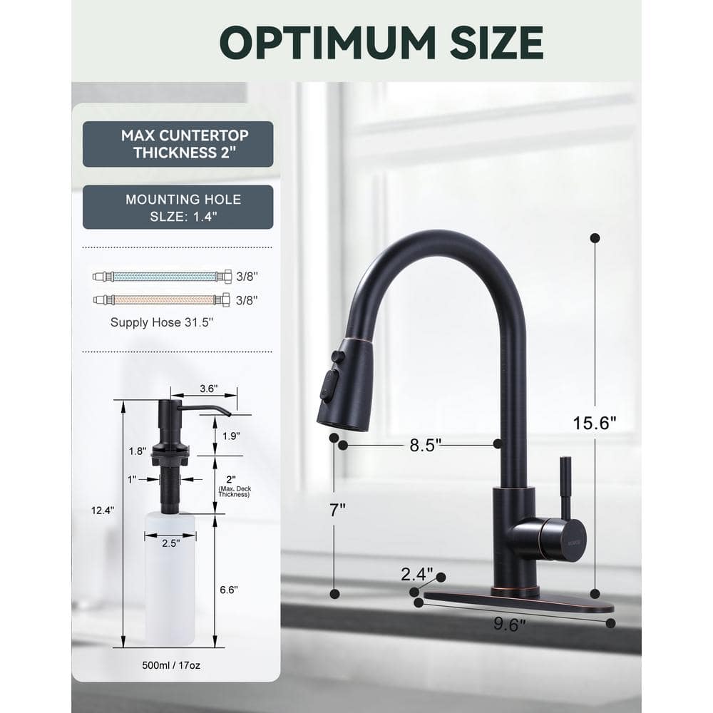 Oil-Rubbed Bronze High Arc Kitchen Faucet with Pull-out Spray and Soap Dispenser