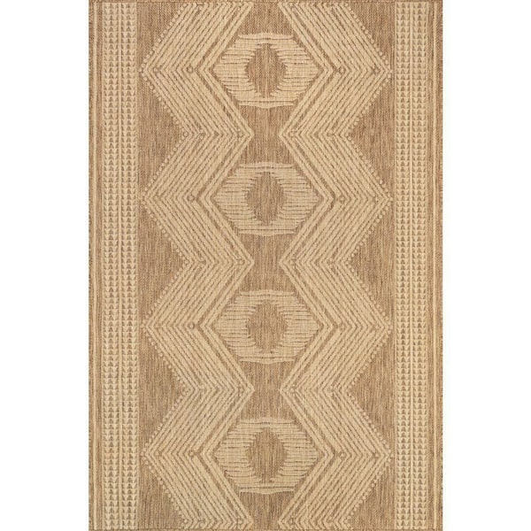 Iris Totem Flatweave Light Brown 4 ft. x 4 ft. Outdoor Square Rug