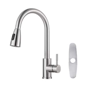 Single-Handle High Arc Kitchen Faucet with Pull Down Sprayer and Deckplate in Brushed Nickel