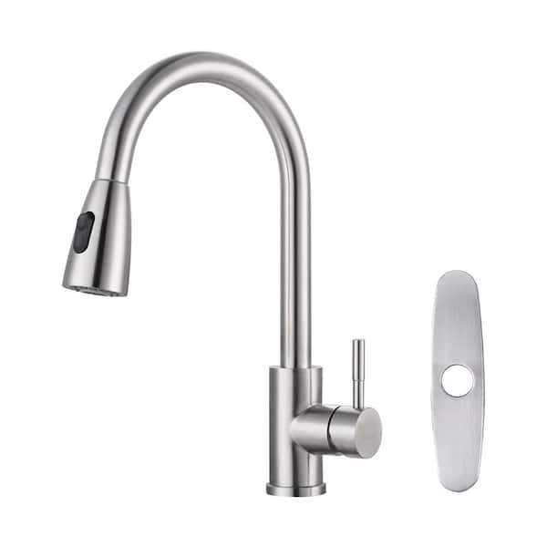 Arcora Single Handle High Arc Kitchen Faucet With Pull Down Sprayer And Deckplate In Brushed 1278