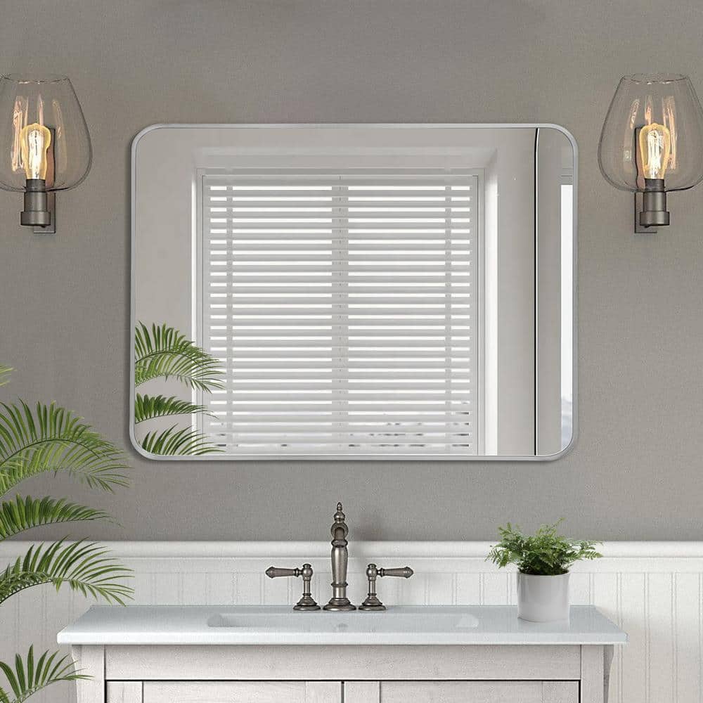 30" x 40" Silver Aluminum Rectangular Wall Mirror