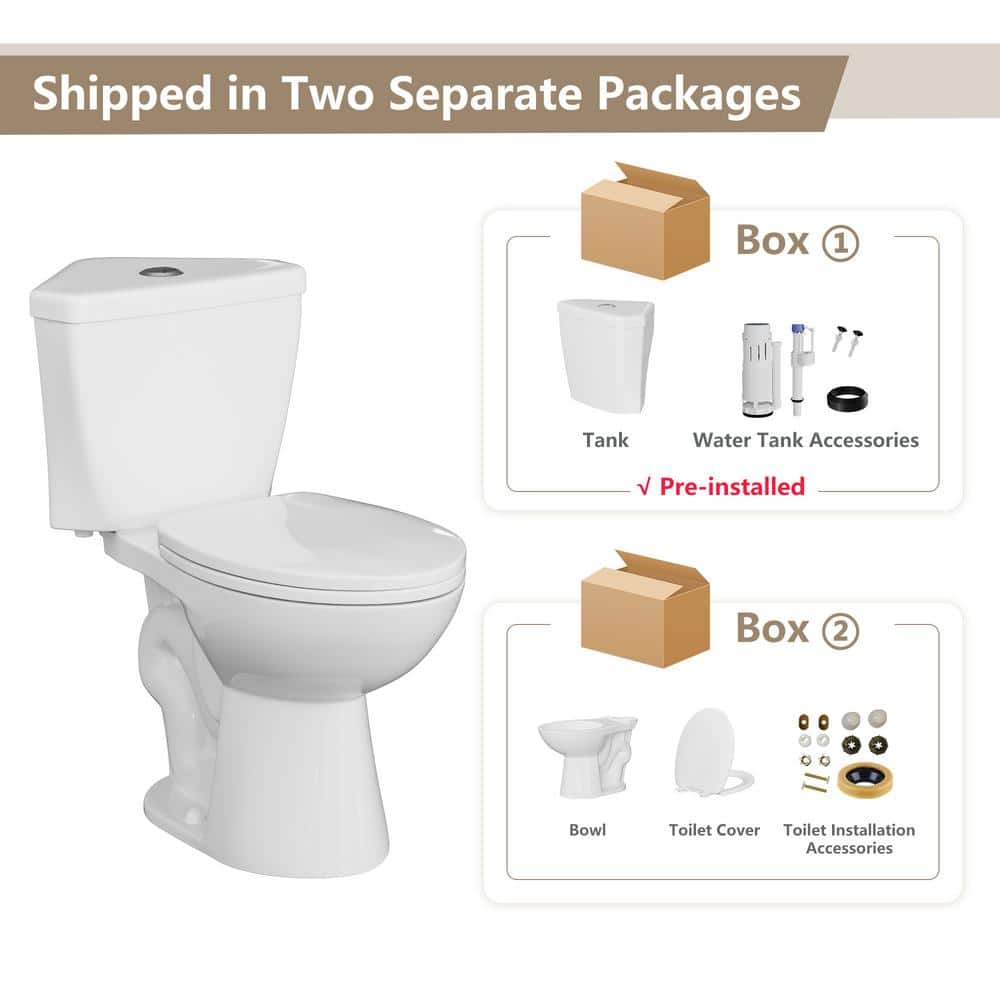 17.2" White Ceramic Corner Dual Flush Elongated Toilet