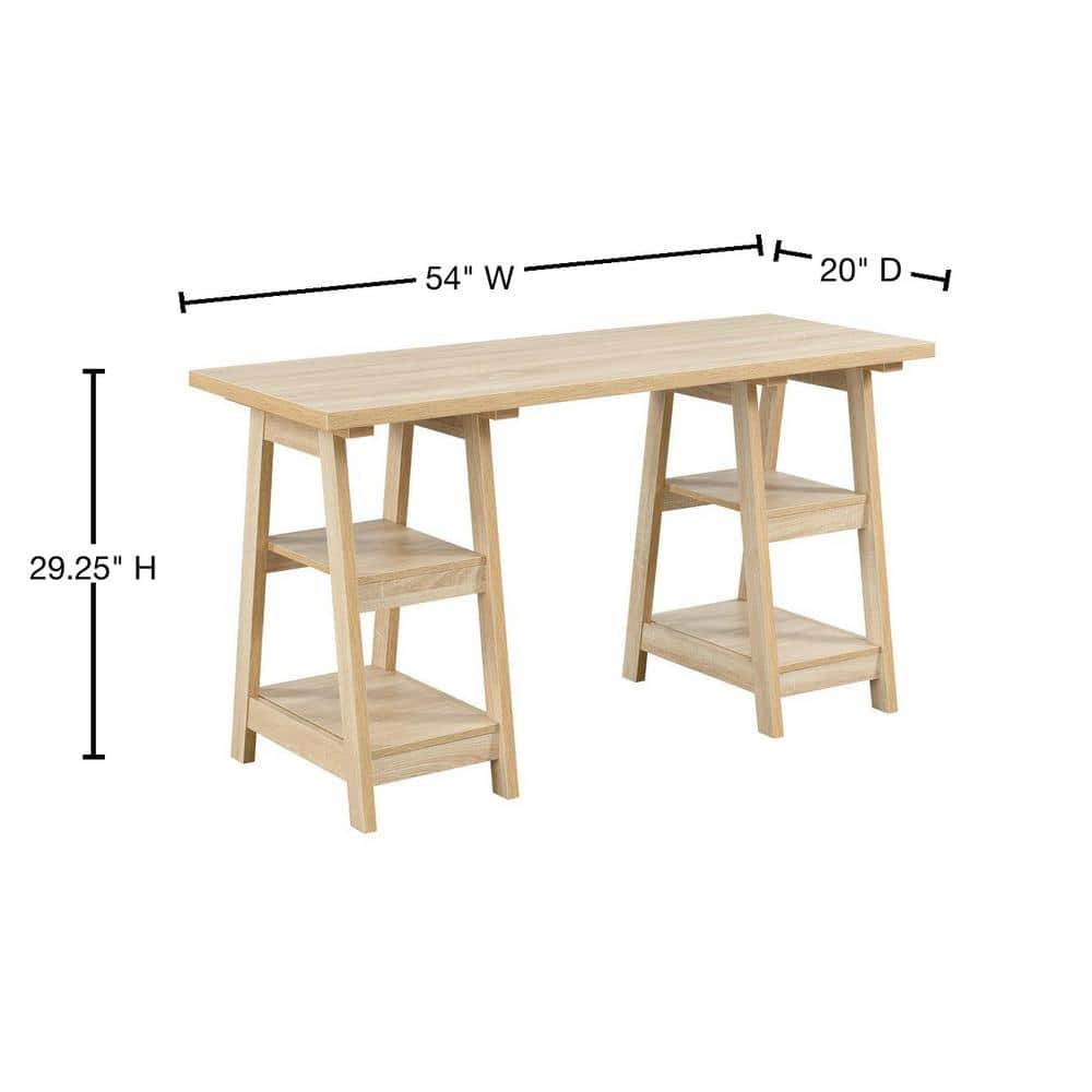 Weathered White 54" Double Trestle Desk with Shelves