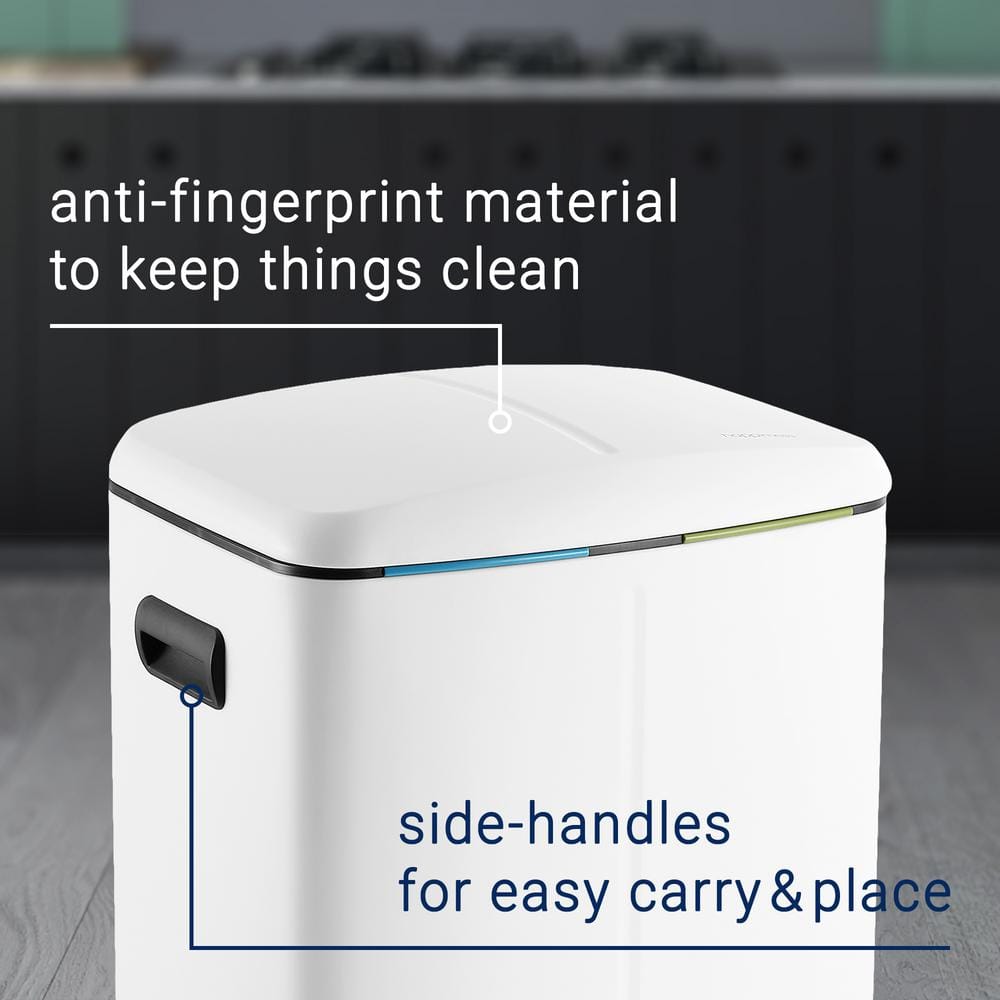 White Stainless Steel Rectangular Pedal Trash Can with Soft-Close Lid