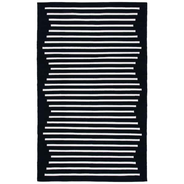 SAFAVIEH Montauk Black/Ivory 4 ft. x 6 ft. Chevron Lines Area Rug