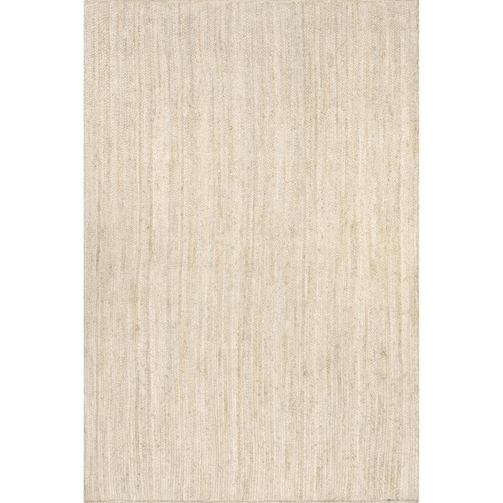 Handmade Off-White Braided Jute Rectangular Area Rug