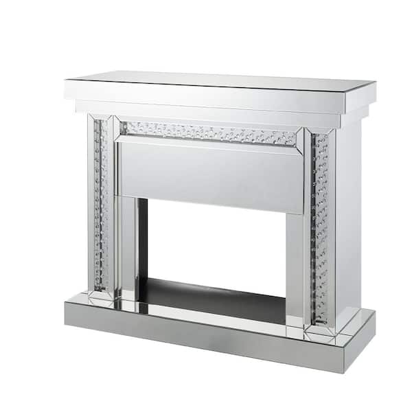 Acme Furniture Nysa 16.14 in. Freestanding Marble Electric Fireplace TV Stand in Mirrored and Faux Crystals
