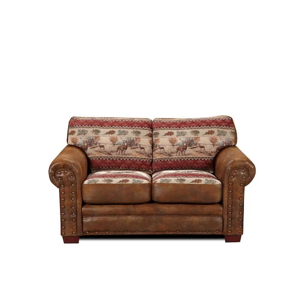 American Furniture Classics Deer Valley Lodge 67 in. Brown Pattern Microfiber 2-Seat Loveseat with Removable Cushions