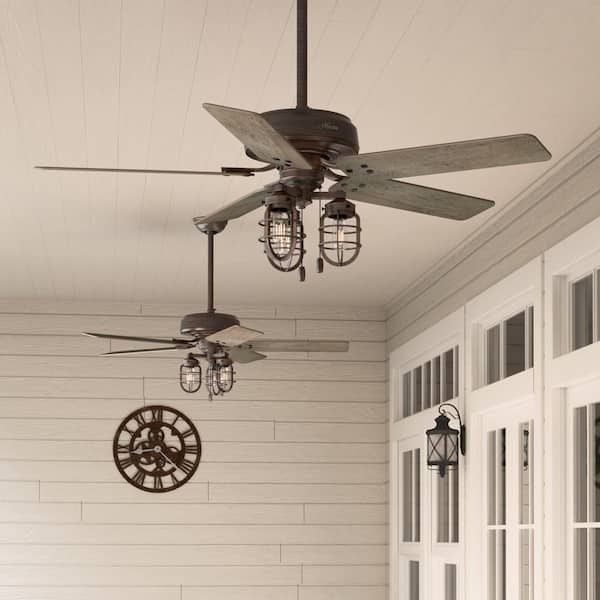 LED Indoor Outdoor Bronze Rustic Farmhouse Hunter Ceiling Fan Light Kit 52 in 