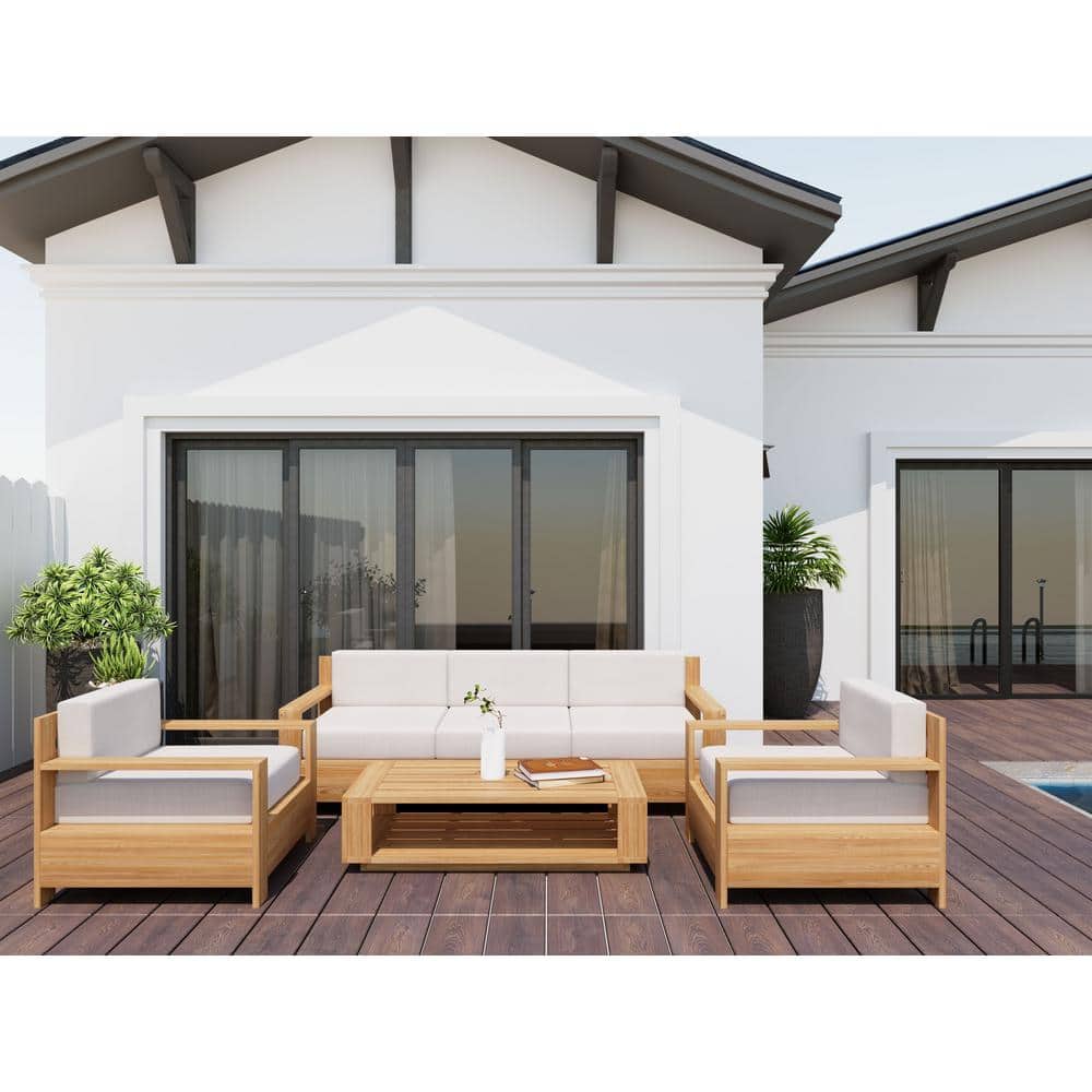 Lothair 4-Piece Teak Patio Conversation Deep Seating Set with Sunbrella Ant