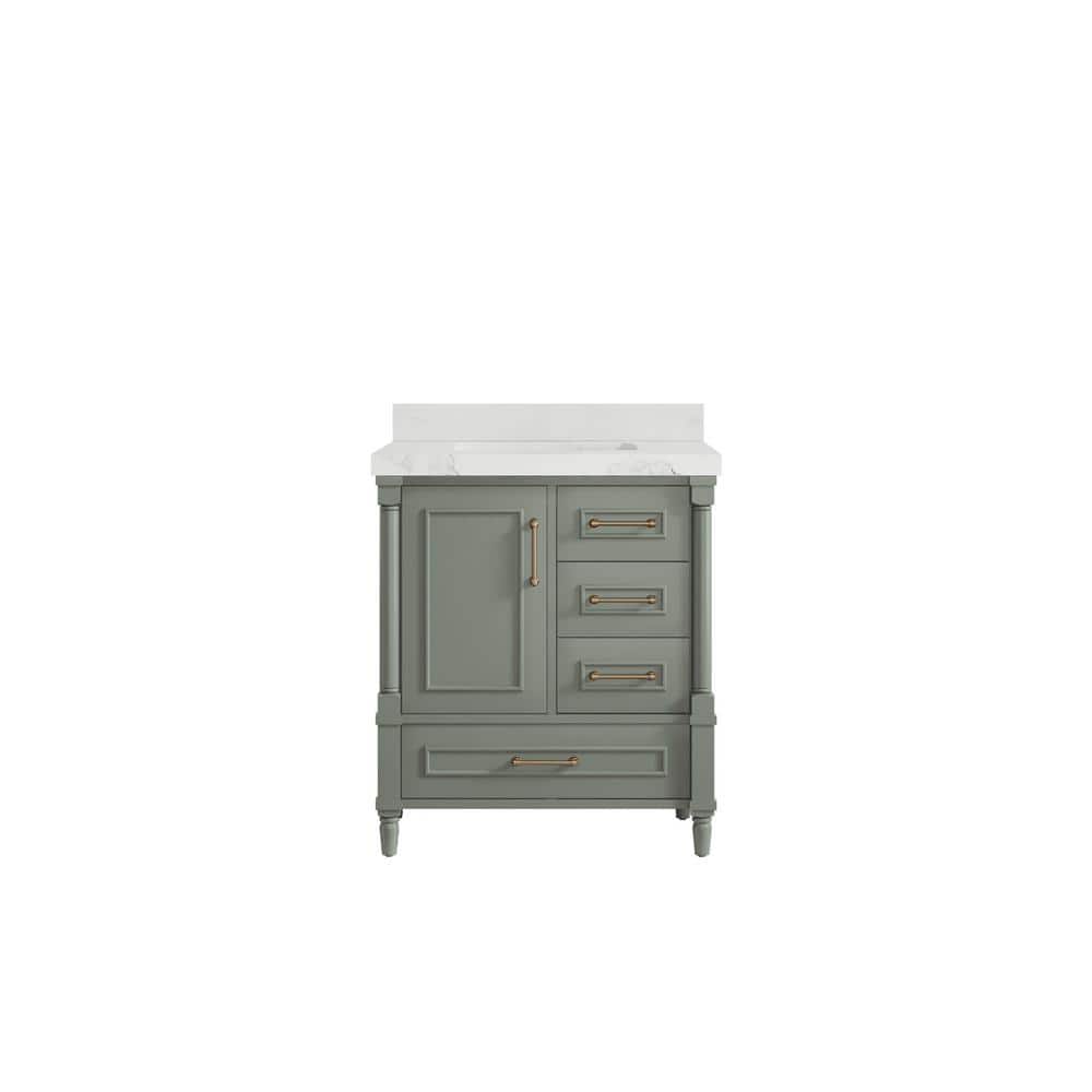 Hudson 30 in. W x 22 in. D x 36 in. H Single Sink Bath Vanity Center in Evergreen with 2 in. Calacatta Nuvo Quartz Top price history on PriceWatchPro
