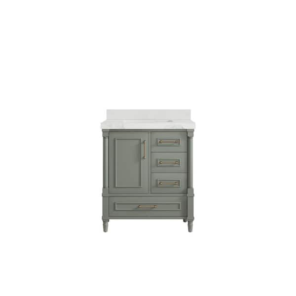 Willow Collections Hudson 30 in. W x 22 in. D x 36 in. H Single Sink Bath Vanity Center in Evergreen with 2 in. Calacatta Nuvo Quartz Top