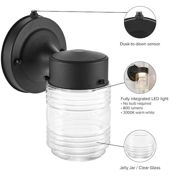 Maxxima 1-Light Black LED Outdoor Jelly Jar Wall Lantern Sconce with Clear  Glass MEL-9180W - The Home Depot