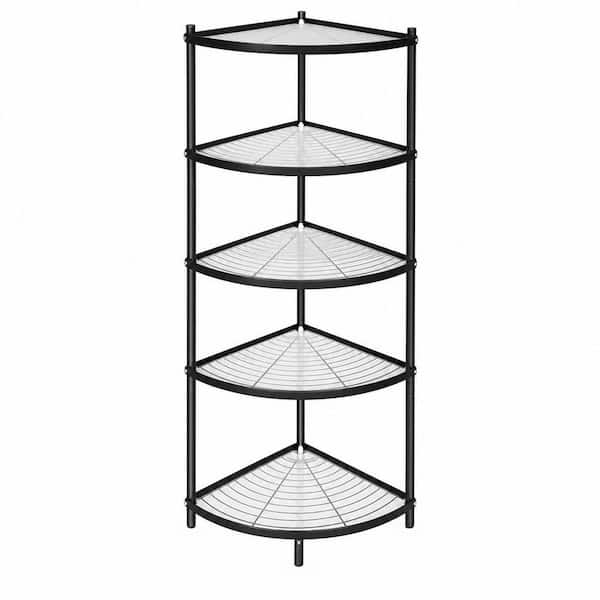 5-Tier Black Stainless Steel Free Standing Kitchen Corner Pot Rack Organizer for Cookware