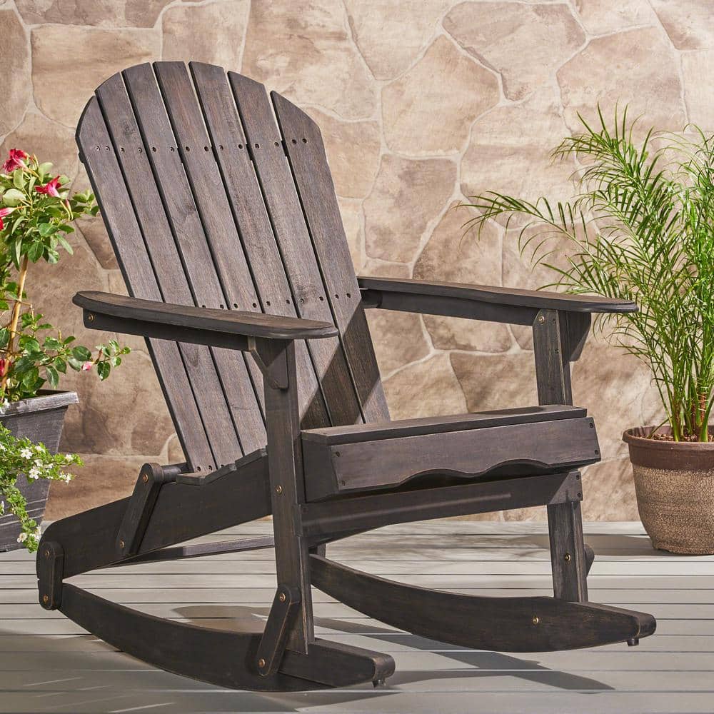 Dark Grey Acacia Wood Adirondack Rocking Chair with Arms