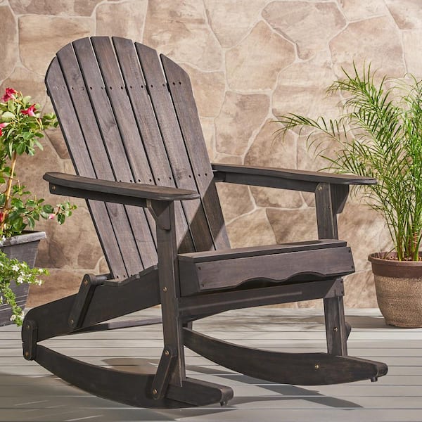 Noble House Rocking Dark Gray Wood Adirondack Chair 40970 The