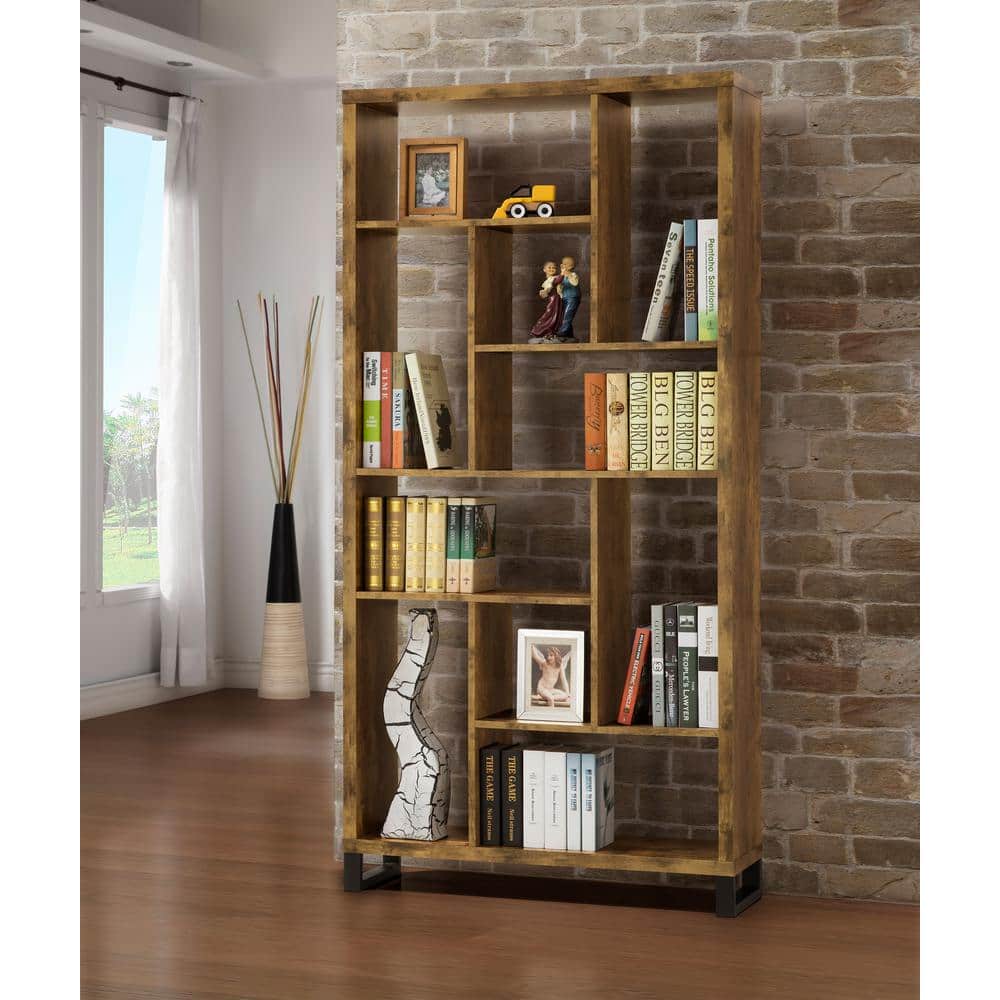 Antique Nutmeg and Black Transitional Bookcase with Cubes