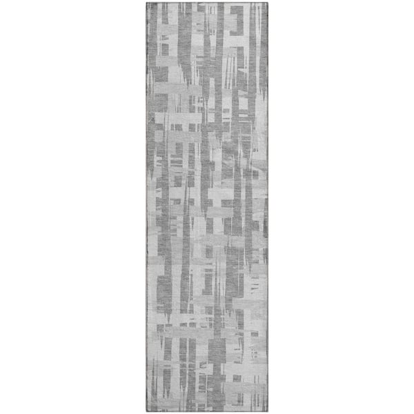 Mayfield Premium Machine Washable Abstract AMF1849 Gray 2 ft. 3 in. x 7 ft. 6 in. Runner Rug