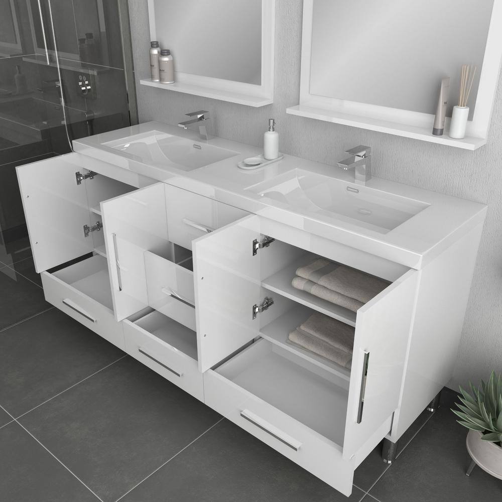 Alya 72" White Engineered Wood Double Bathroom Vanity