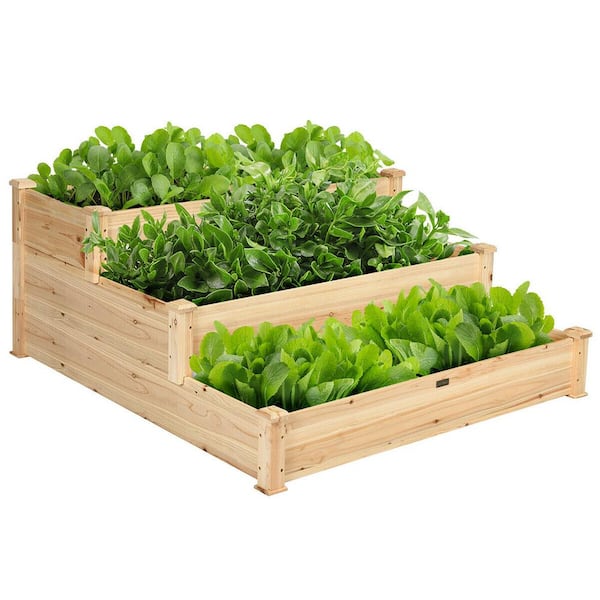 Costway 49 In Dia Natural Wooden Garden Raised Bed 3 Tier Elevated Planter Kit Gt3424 The Home Depot