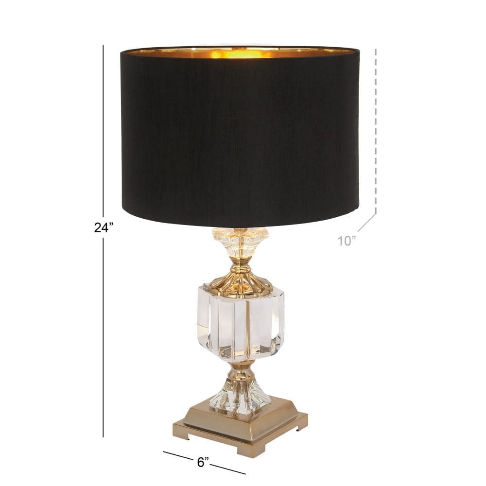 24" Black Crystal Table Lamp with Gold Accents