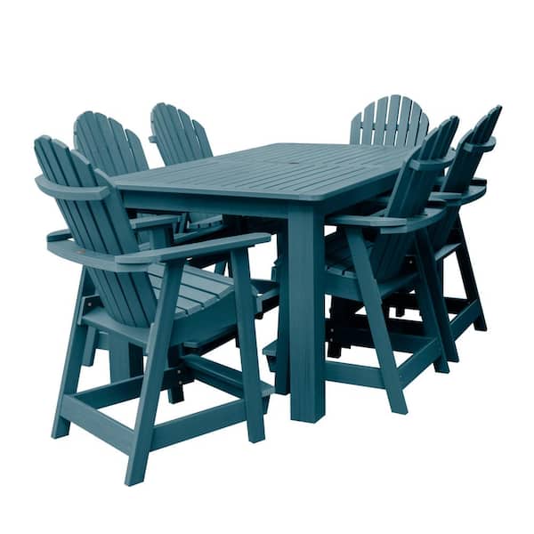 Highwood Hamilton Nantucket Blue 7-Piece Recycled Plastic Rectangular Outdoor Balcony Height Dining Set
