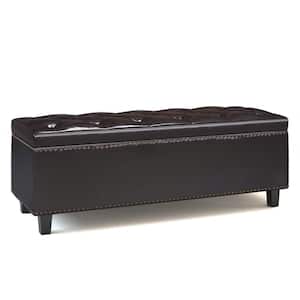 Heatherton 48 in. Wide Traditional Rectangle Storage Ottoman in Tanners Brown Vegan Faux Leather