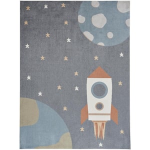 Astra Machine Washable Sky Blue 8 ft. x 10 ft. Graphic Contemporary Area Rug