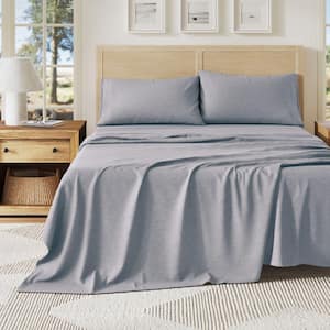 3-Piece Blue Solid Jersey Knit Cotton Twin XL Deep Pocket Sheet Set