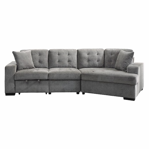 Lazzara Delara 122.5 in. Straight Arm 2-piece Chenille Sectional Sofa in Gray with Pull-out Ottoman