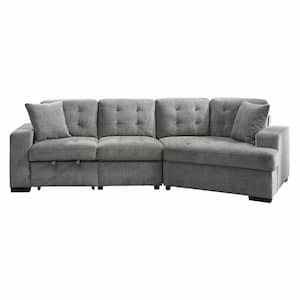 Delara 122.5 in. Straight Arm 2-piece Chenille Sectional Sofa in Gray with Pull-out Ottoman