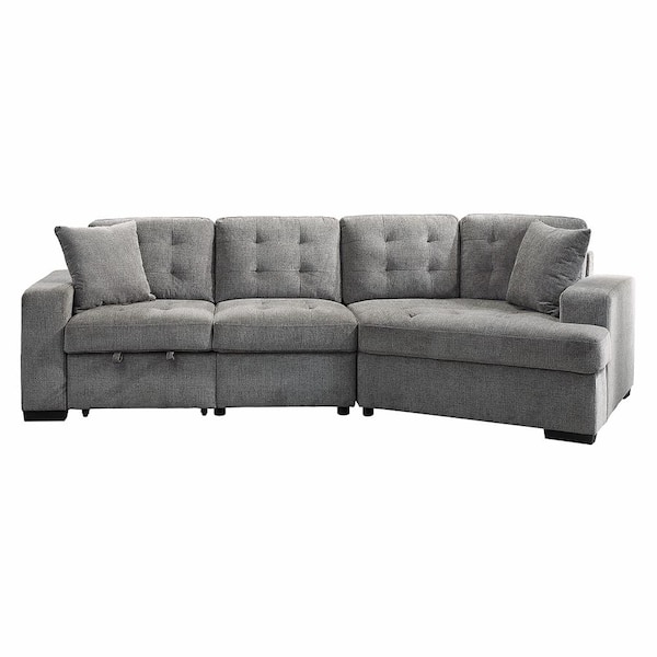 Unbranded Delara 122.5 in. Straight Arm 2-piece Chenille Sectional Sofa in Gray with Pull-out Ottoman