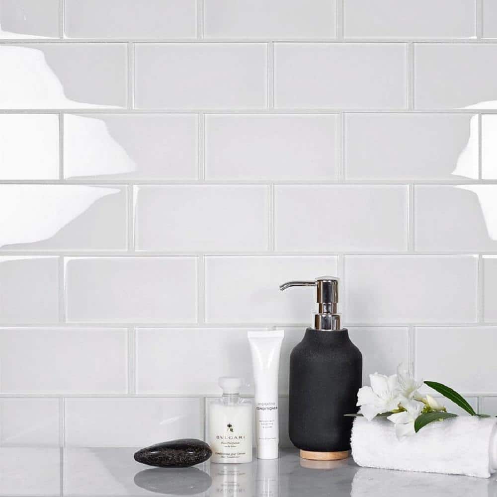 White 3 in. x 6 in. Matte Finished Glass Mosaic Tile Sample (0.12 sq. ft./Piece) price history on PriceWatchPro