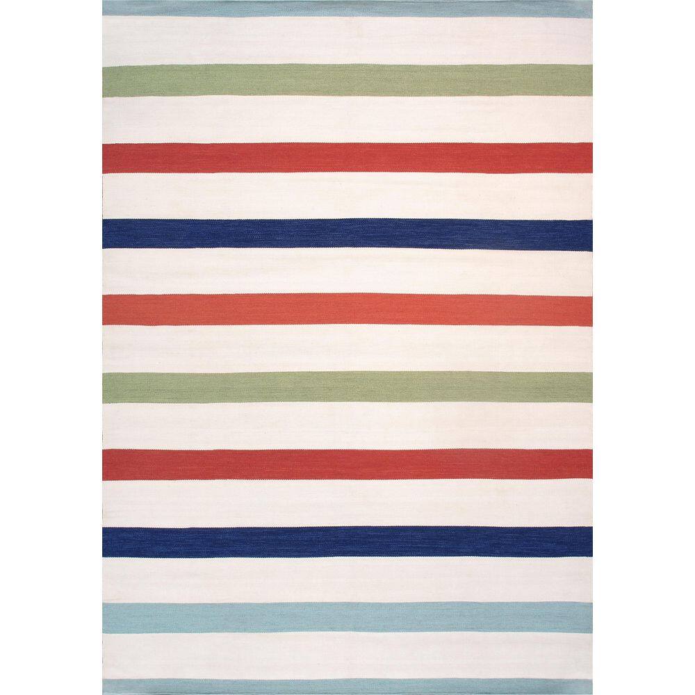 Pasargad Home Hampton Ivory/Multi 12 ft. x 15 ft. Striped Polypropylene