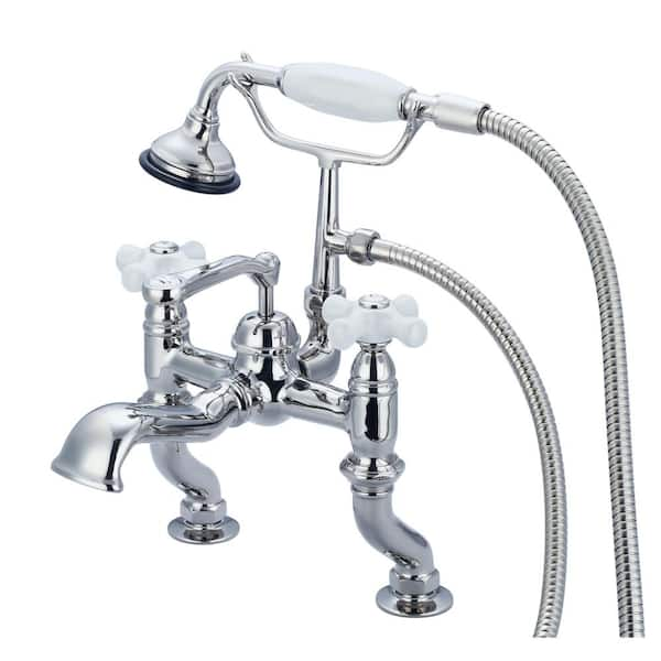 Water Creation 3-Handle Vintage Claw Foot Tub Faucet with Hand Shower and Porcelain Cross Handles in Triple Plated Chrome