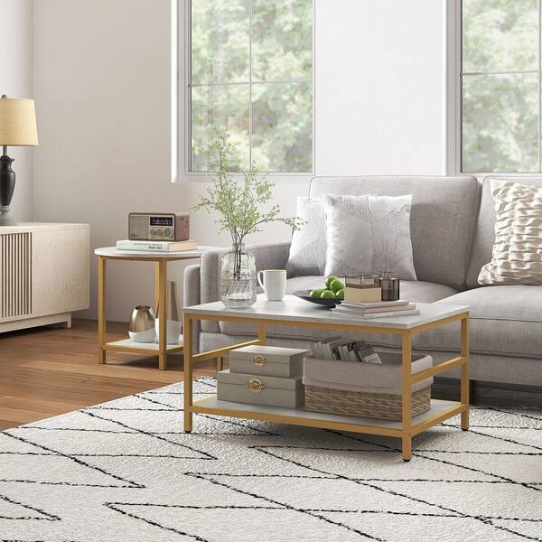 HOMCOM 21.25 in. rectangle Wood Coffee Tables Set with White