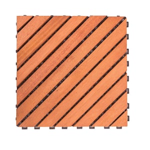 12 in. x 12 in. Diagonal Slat Wood Square Interlocking Flooring Tiles Pack of 10 Tiles
