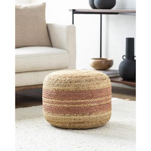Mallows Beige/Coral Cottage 18 in. L x 18 in. W x 14 in. H Jute Pouf
