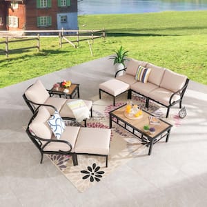10-Piece Metal Outdoor Sectional Set with Beige Cushions