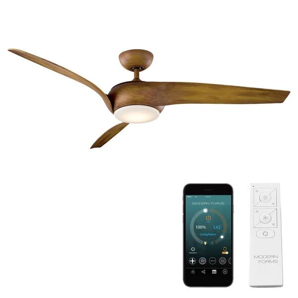 Modern Forms Nirvana 56 in. 3000K Integrated LED Indoor/Outdoor Distressed Koa Smart Ceiling Fan with Light Kit and Remote