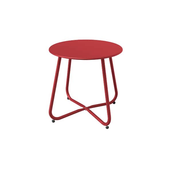 Unbranded Red Outdoor Patio Side Table, Weather-Resistant Metal Round with Adjustable Feet, for Balcony, Porch, Living Room